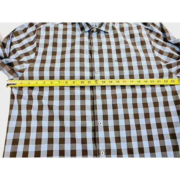 Tommy Bahama Size Large Mens Brown Blue Check Button Down Embroidered Logo Shirt - Picture 3 of 13